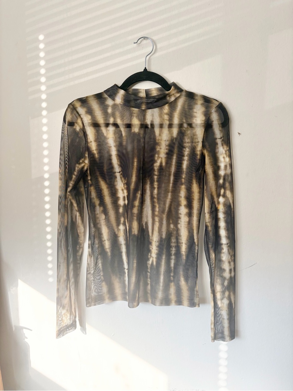 Mango Black & Cream Tie-Dye Mesh Long Sleeve Top